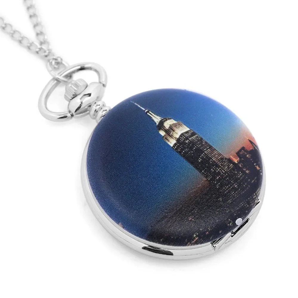 STRADA Tall State Building Pattern Pocket Watch Women's 31